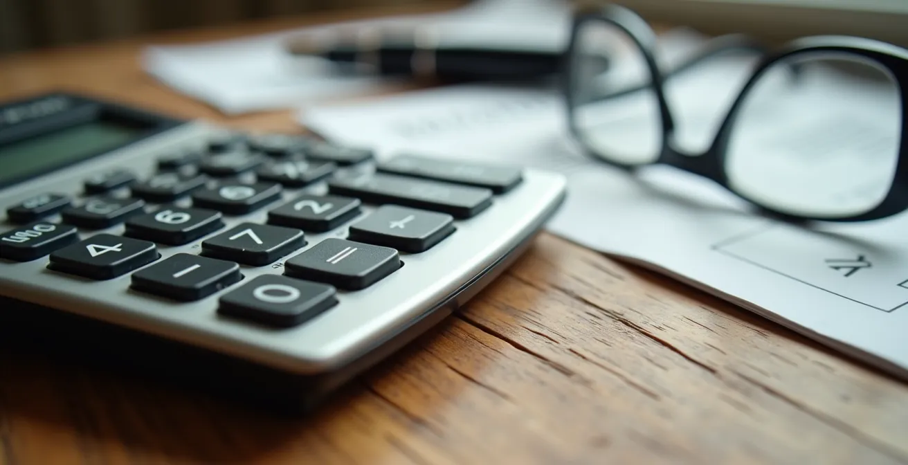 Table de travail avec calculatrice et documents administratifs pour les aides