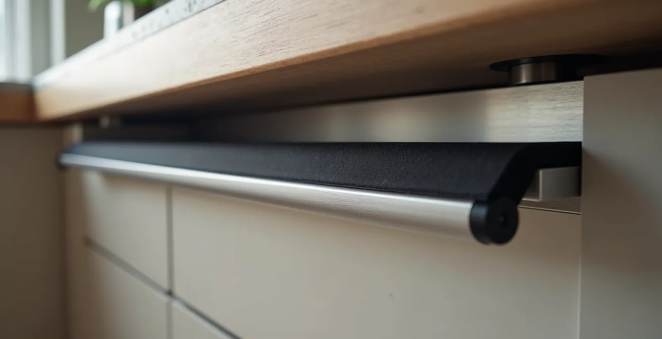 Gros plan sur système de capteur de sécurité sous plan de travail motorisé