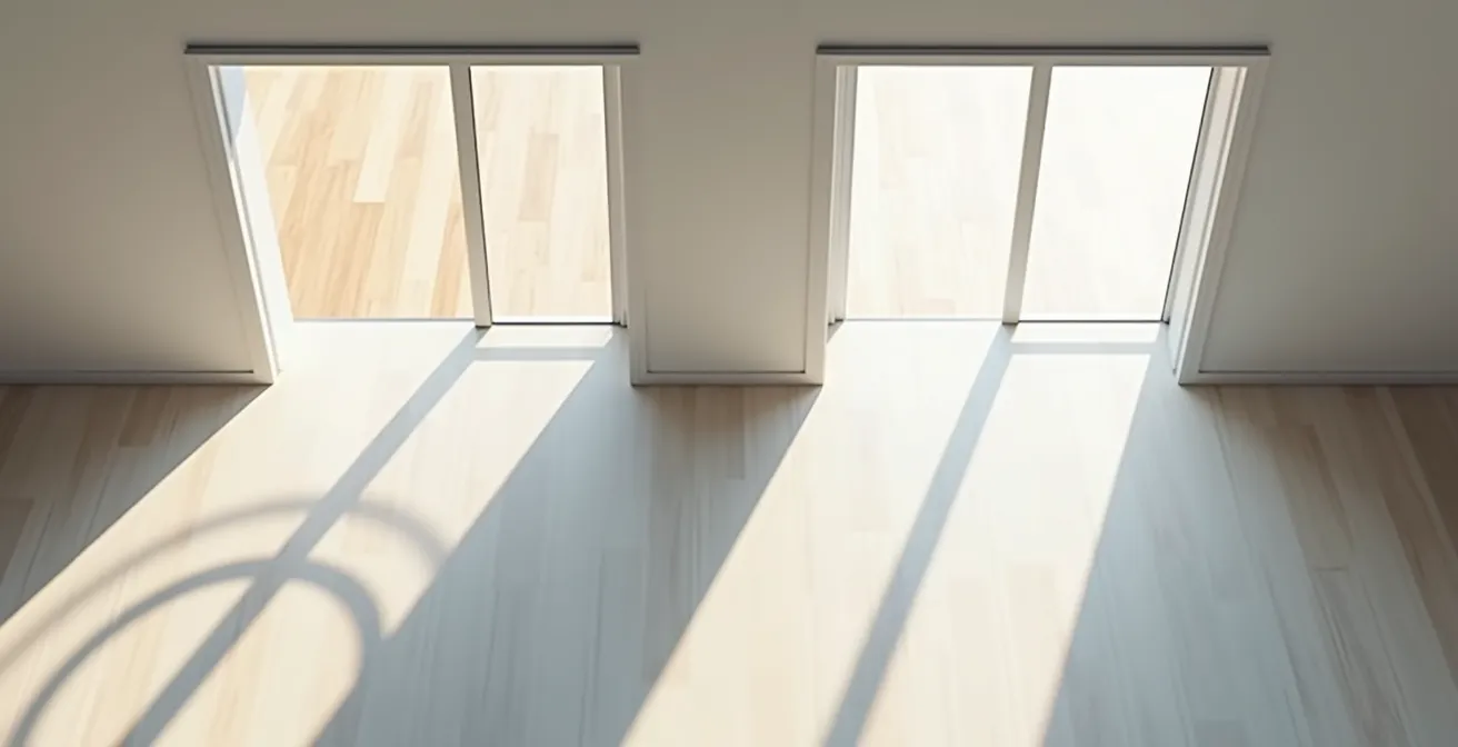 Vue aérienne comparative montrant l'aire de rotation avec porte coulissante versus porte battante