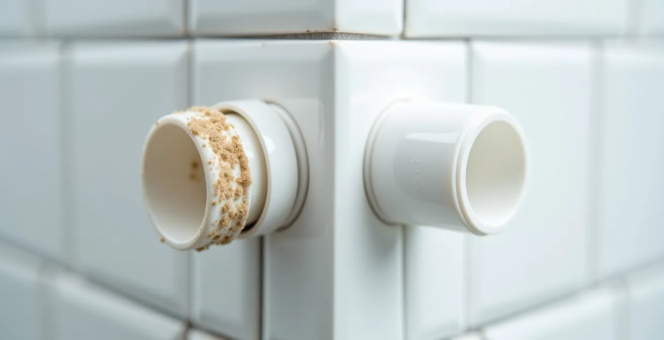 Comparaison visuelle entre un joint en silicone acétique moisi et un joint en silicone neutre impeccable après 6 mois d'utilisation.