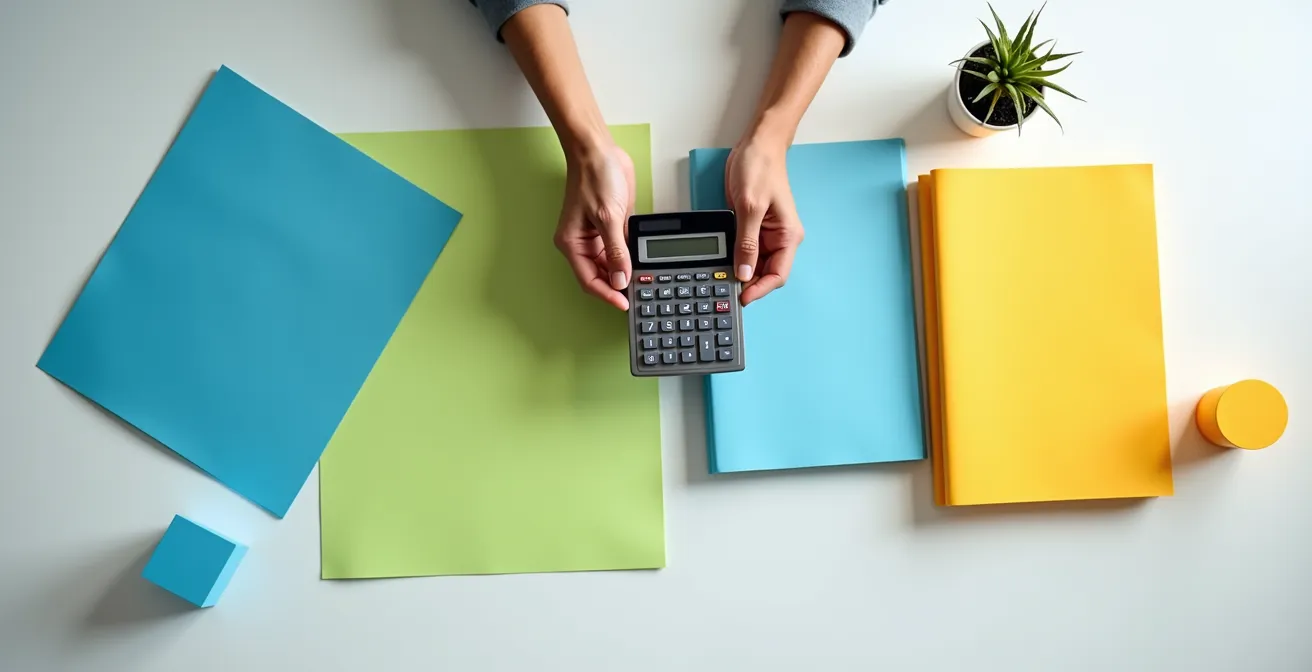 Documents fiscaux organisés sur bureau avec calculatrice et attestations