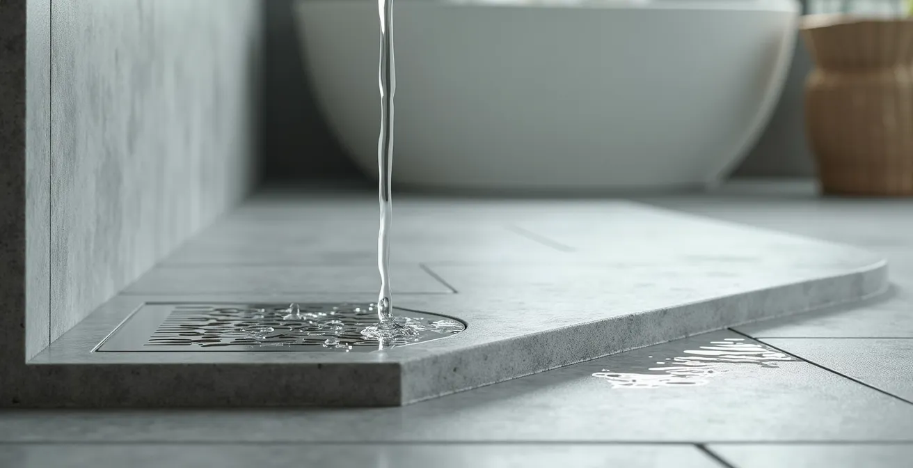 Coupe transversale d'une douche italienne montrant la pente d'écoulement vers le caniveau