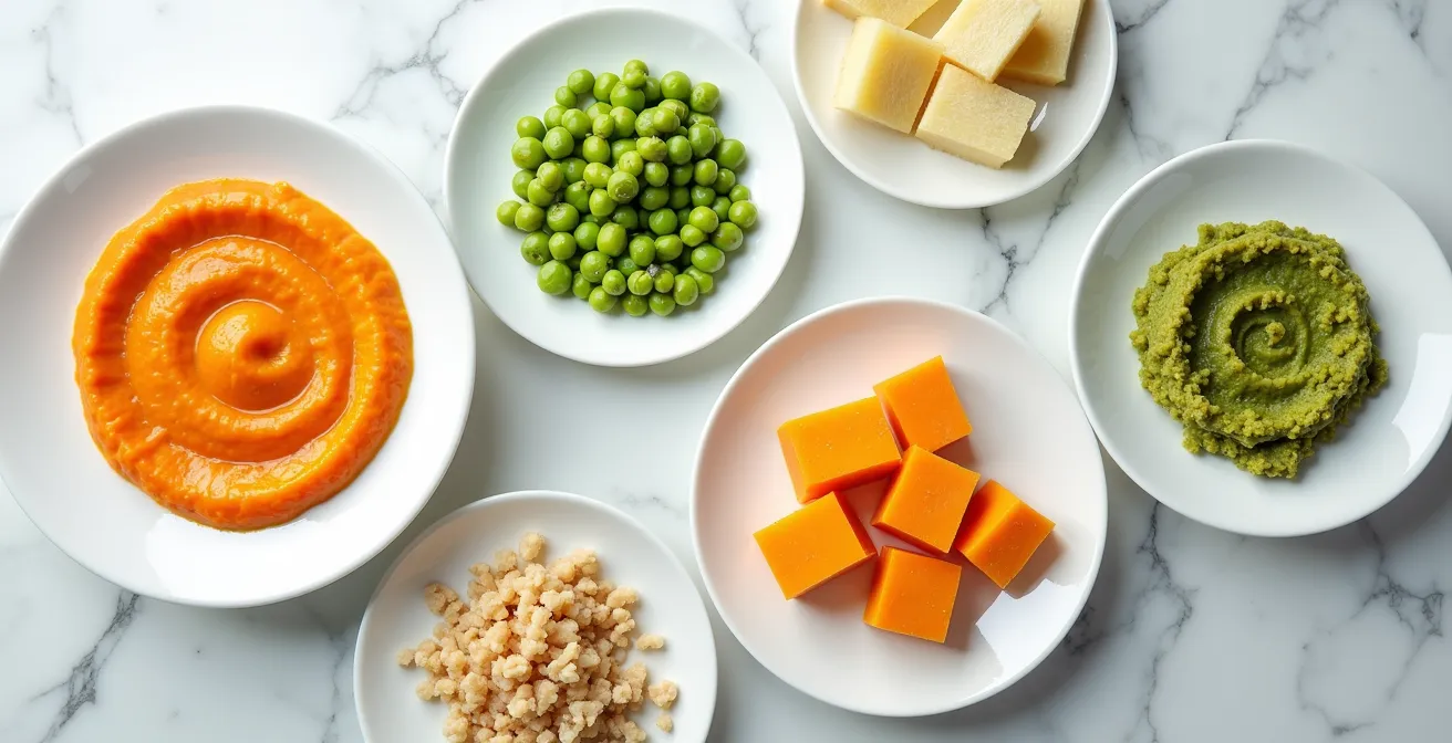 Comparaison visuelle de différentes textures alimentaires pour personnes âgées